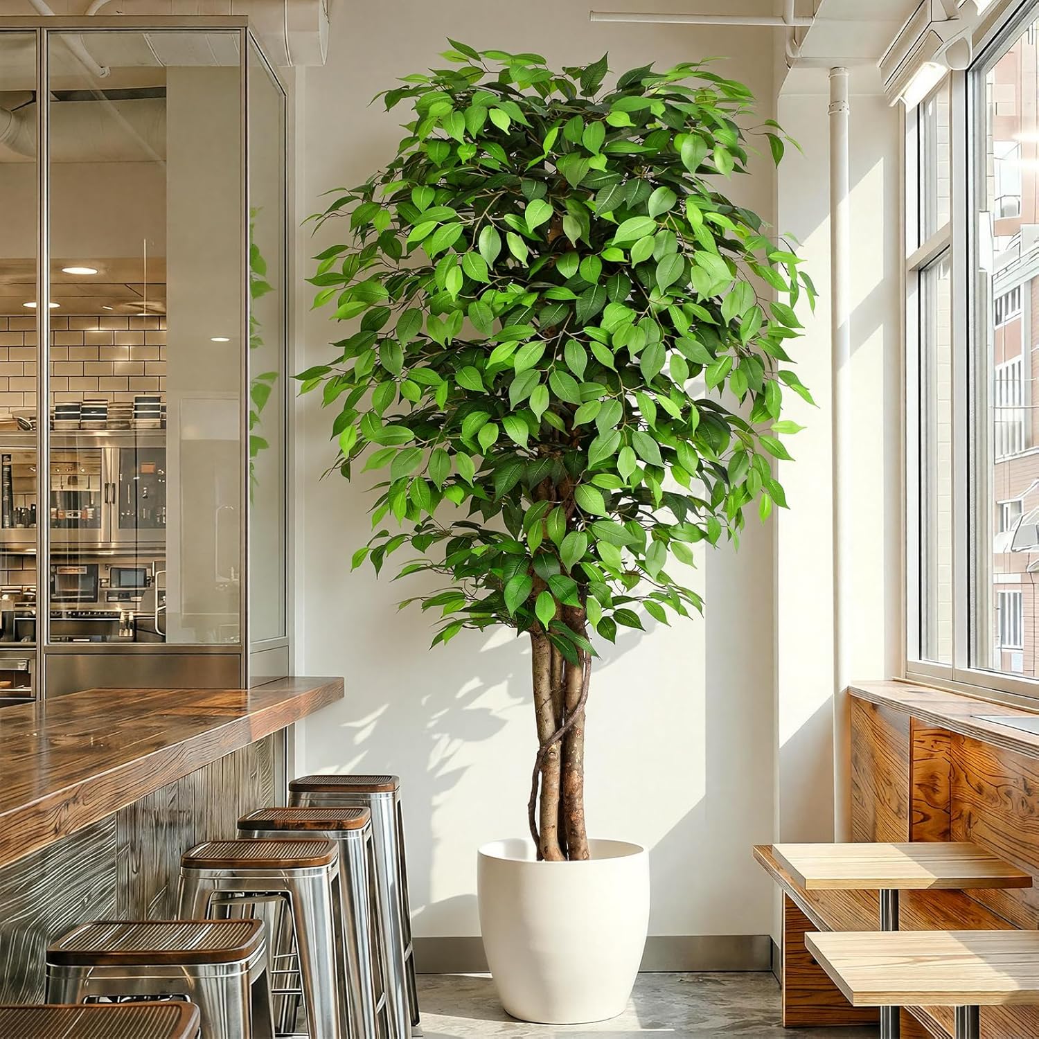 Monstera Adansonii - Levensechte kunstmatige vijgenboom met natuurlijke stam